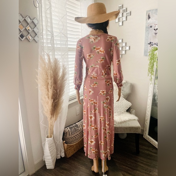 Long Sleeve Sheer Button Up Beach Bohemian Maxi Dress Size Small - Picture 3 of 6